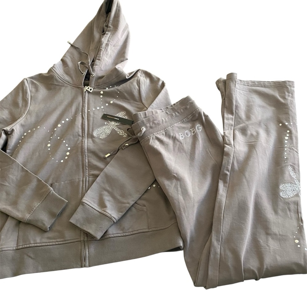 NWT BCBGMaxAzria Cinder Hoodie & Pant Set with Rhinestone Dragonfly‎ Design Sz L
